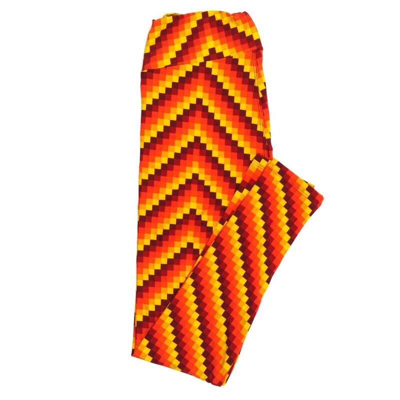 LuLaRoe One Size OS Trippy Pixelated Zig Zag Stripe Red Yellow Orange Leggings fits Adult sizes 2-10 for Women OS-4406-F