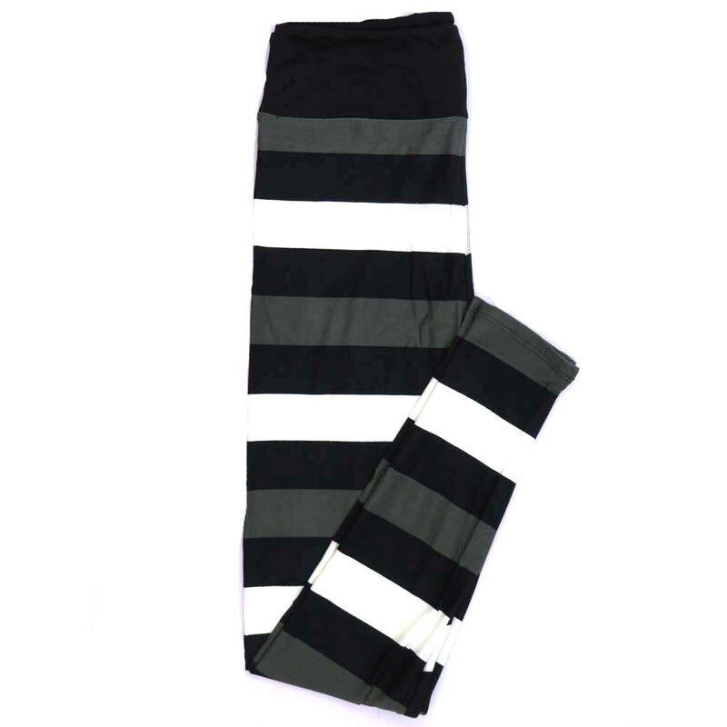 LuLaRoe One Size OS Stripes Thick Black White Gray Leggings fits Adult sizes 2-10 for Women OS-4400-D12