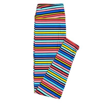 LuLaRoe One Size OS Stripes Thin Black Blue Yellow White Pink Leggings fits Adult sizes 2-10 for Women OS-4400-E4-345422