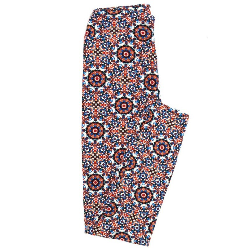 LuLaRoe One Size OS Mandalas Trippy Red White Blue black Leggings fits Adult sizes 2-10 for Women OS-4396-ZZZZ