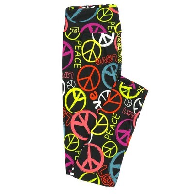 LuLaRoe One Size OS Love and Peace Symbols Black Yellow Red Purple Leggings fits Adult sizes 2-10 for Women OS-4405-C10