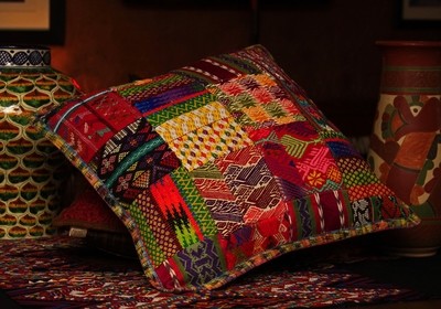 Colorful Mixed Huipile Embroidered Guatemalan Throw Pillow Cover