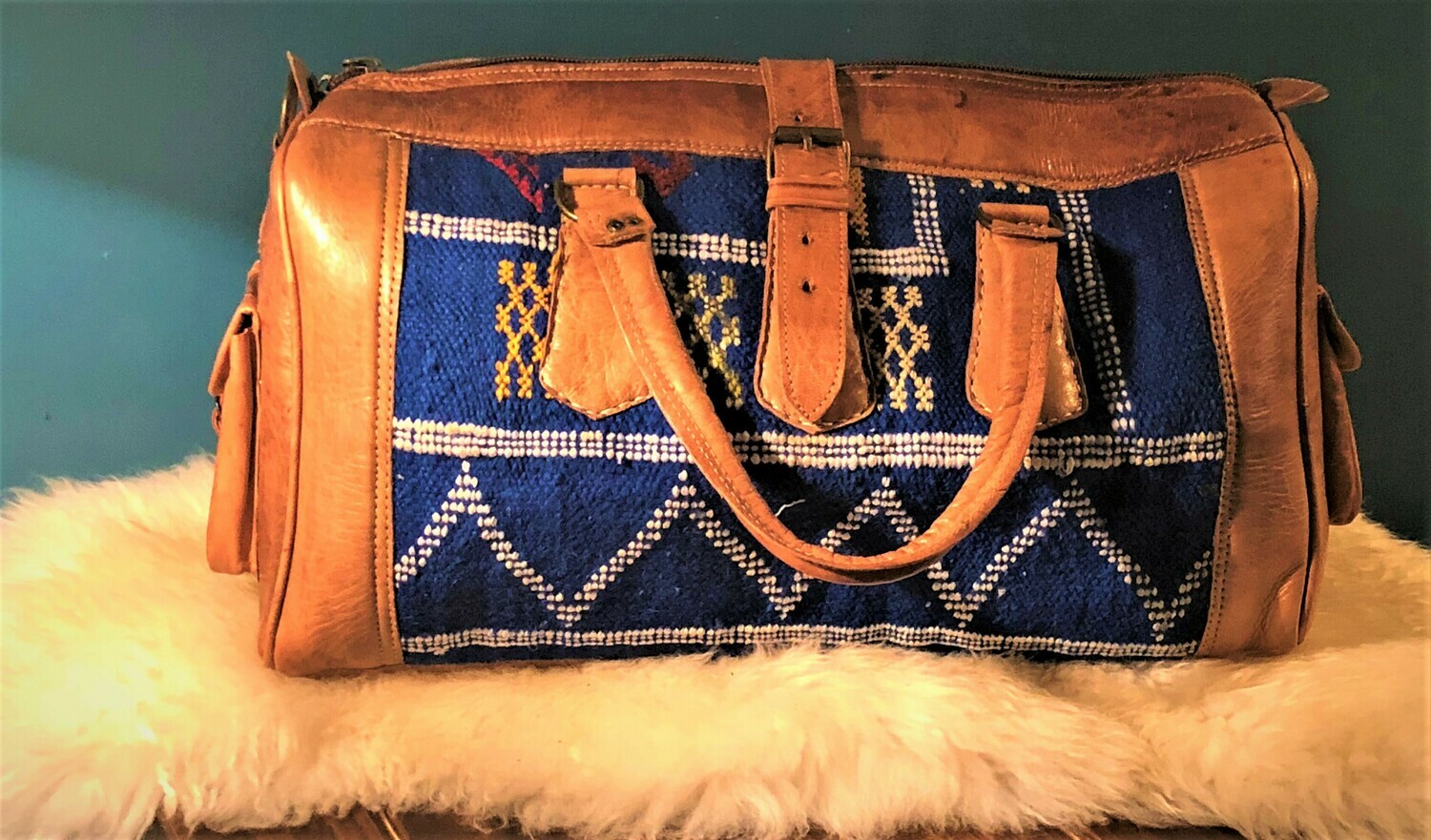 Blue Kilim and Leather Travel Bag Blue Kilim and Leather Travel Bag