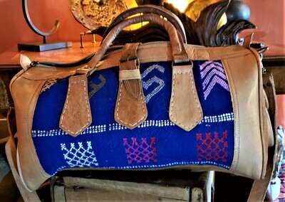 Blue Kilim and Leather Travel Bag