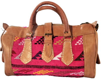 Handcrafted Rose/Pink Kilim & Leather Travel Bag