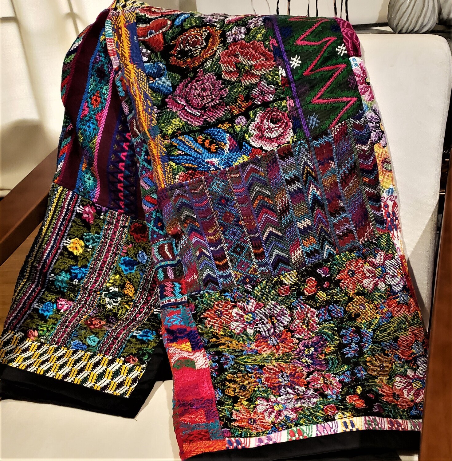 Mixed Huipile Embroidered  Lap  Blanket or Throw.