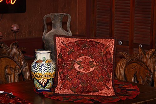 Red with Rust Embroidered Guatemalan Throw Pillow Cover Red with Rust Embroidered Guatemalan Throw Pillow Cover