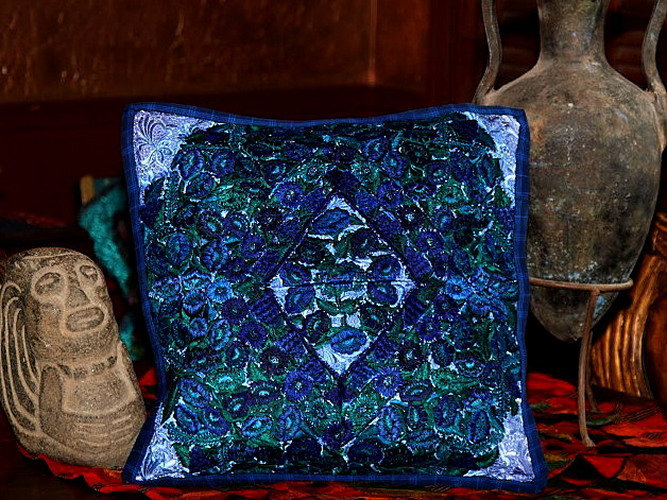 Vivid Blue Embroidered Guatemalan Throw Pillow Cover Vivid Blue Embroidered Guatemalan Throw Pillow Cover