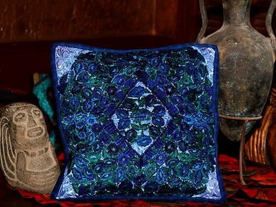 Vivid Blue Embroidered Guatemalan Throw Pillow Cover
