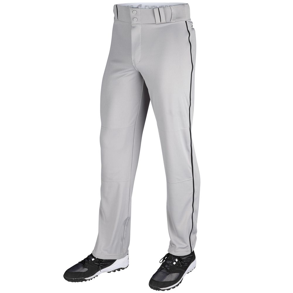 BP91U OPEN BOTTEM PIPED PANTS, COLOR: GREY/BLACK, Size: AS