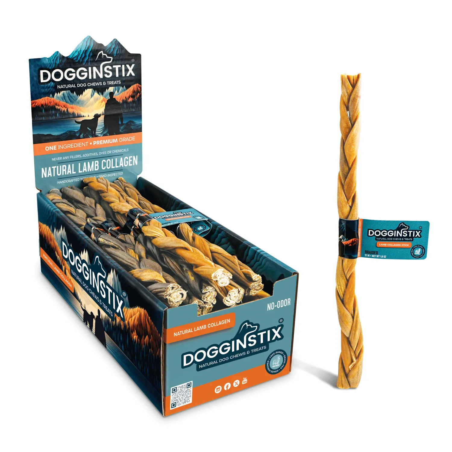 Doggin Stix Braided Lamb Collagen 12”