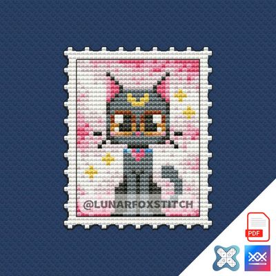 Luna cat mini postage stamp cross stitch pattern