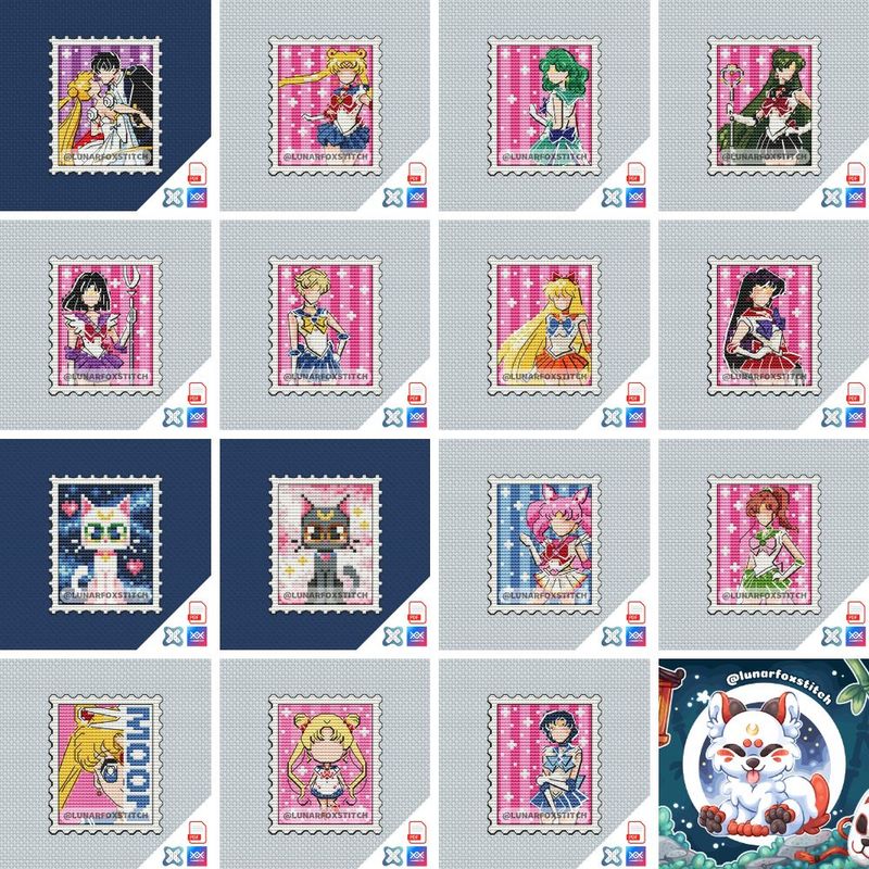 Sailor girls - set of 15 mini postage stamp cross stitch pattern
