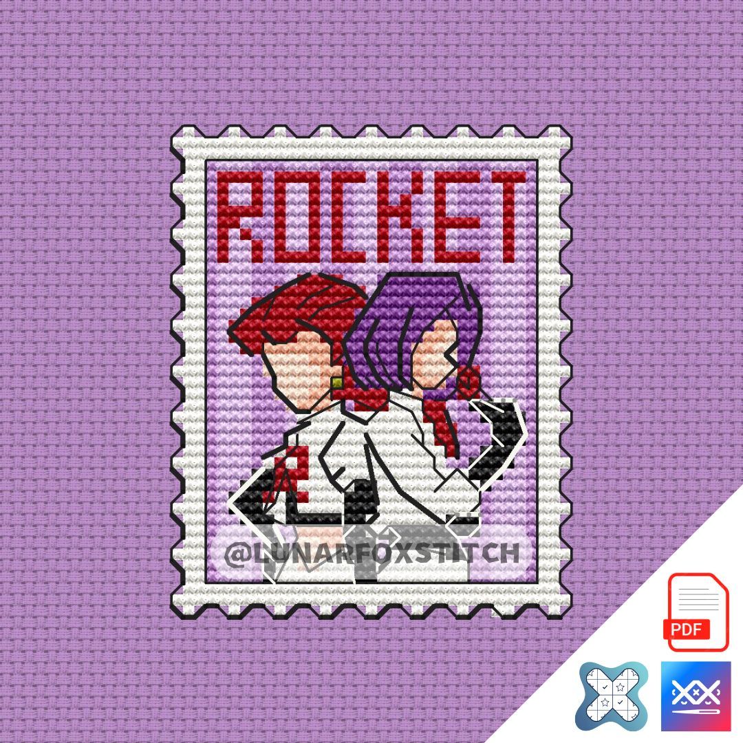 Team Rocket mini postage stamp cross stitch pattern