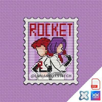 Team Rocket mini postage stamp cross stitch pattern