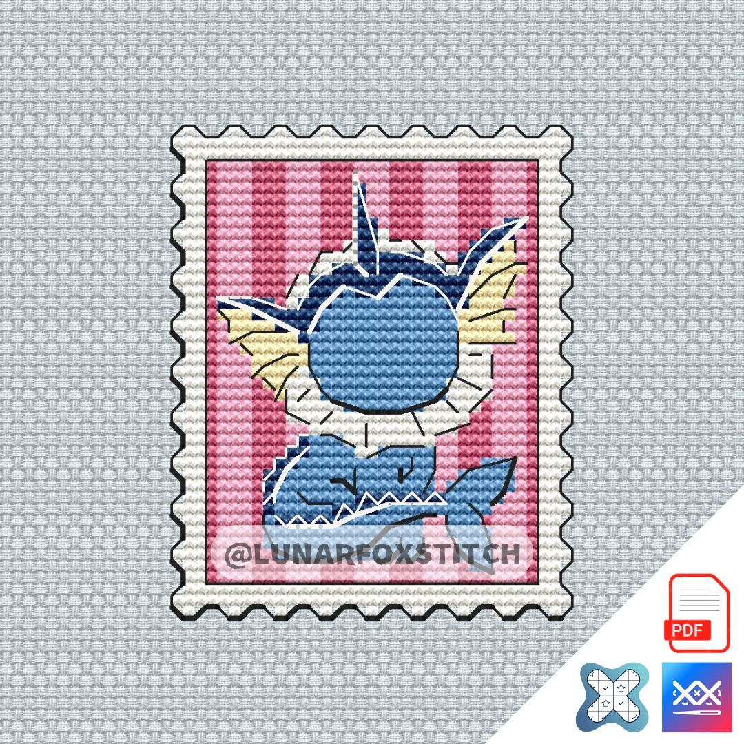 Vaporeon mini postage stamp cross stitch pattern