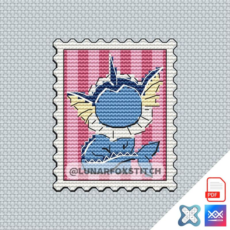 Vaporeon mini postage stamp cross stitch pattern