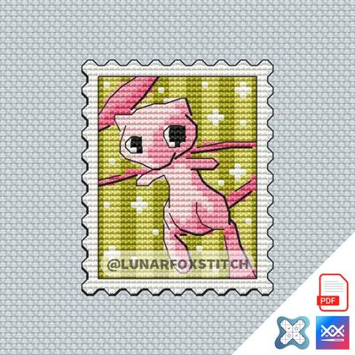 Anime pink cat beast mini postage stamp cross stitch pattern
