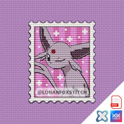 Espeon mini postage stamp cross stitch pattern