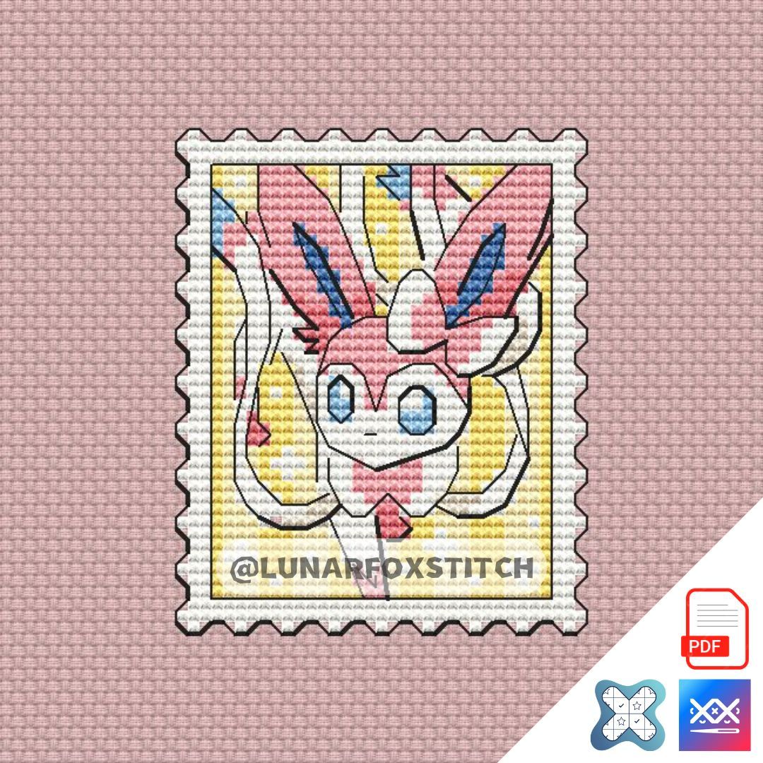 Sylveon mini postage stamp cross stitch pattern