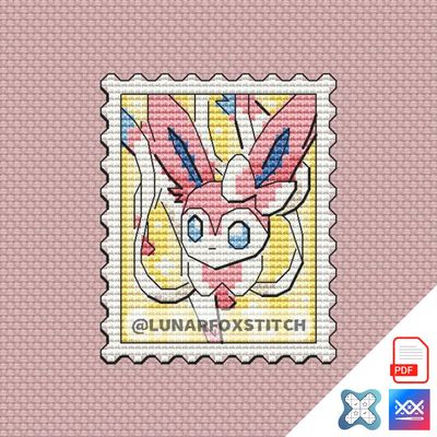 Sylveon mini postage stamp cross stitch pattern