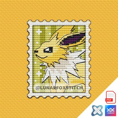 Jolteon mini postage stamp cross stitch pattern