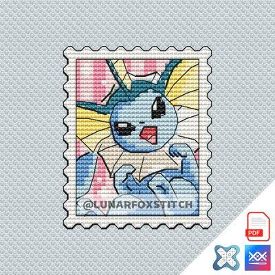 Vaporeon mini postage stamp cross stitch pattern
