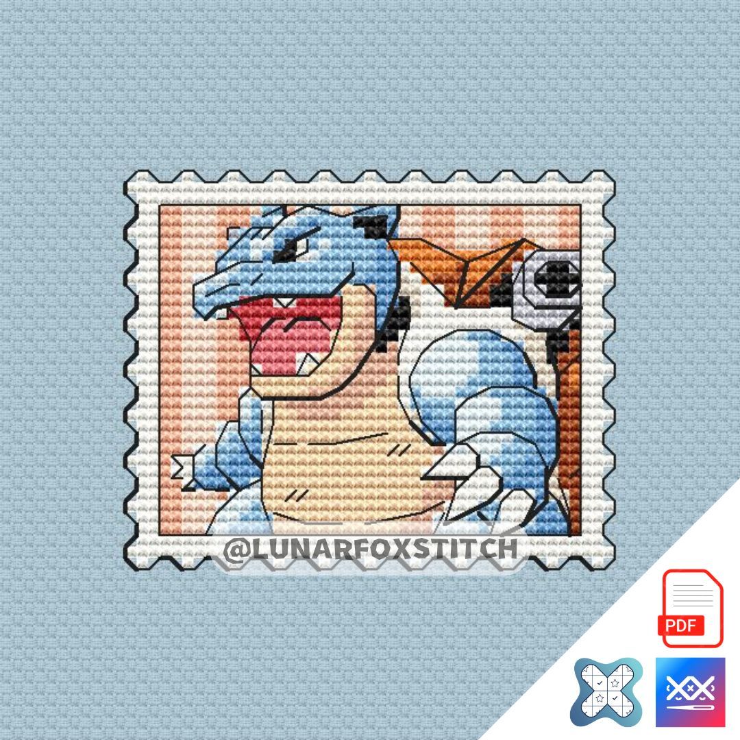 Water monster mini postage stamp cross stitch pattern