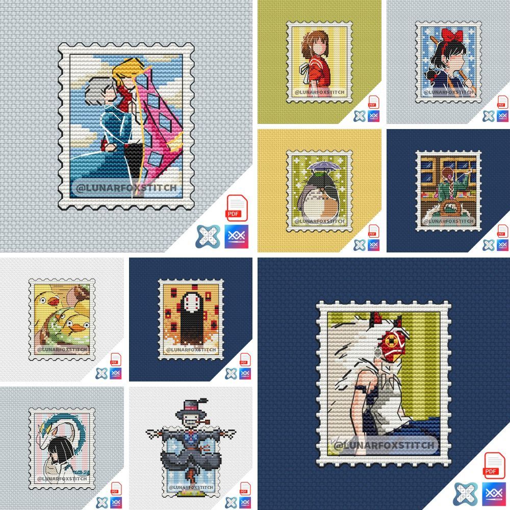 Anime - set of 10 mini postage stamp cross stitch pattern