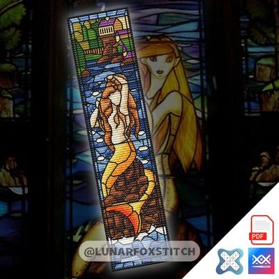 Mermaid stain glass bookmark cross stitch pattern