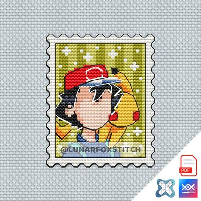 Ash and Pikachu mini postage stamp cross stitch pattern