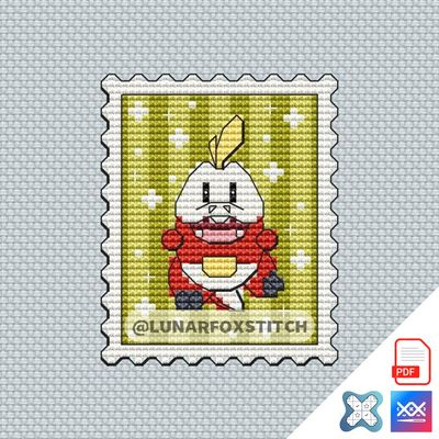 Fuecoco mini postage stamp cross stitch pattern