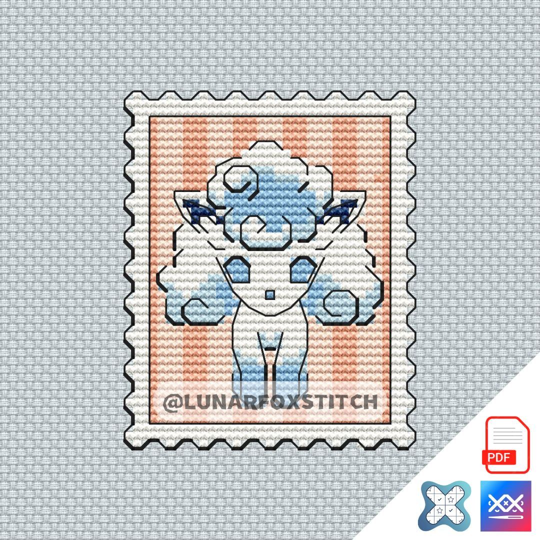 Vulpix Alola mini postage stamp cross stitch pattern