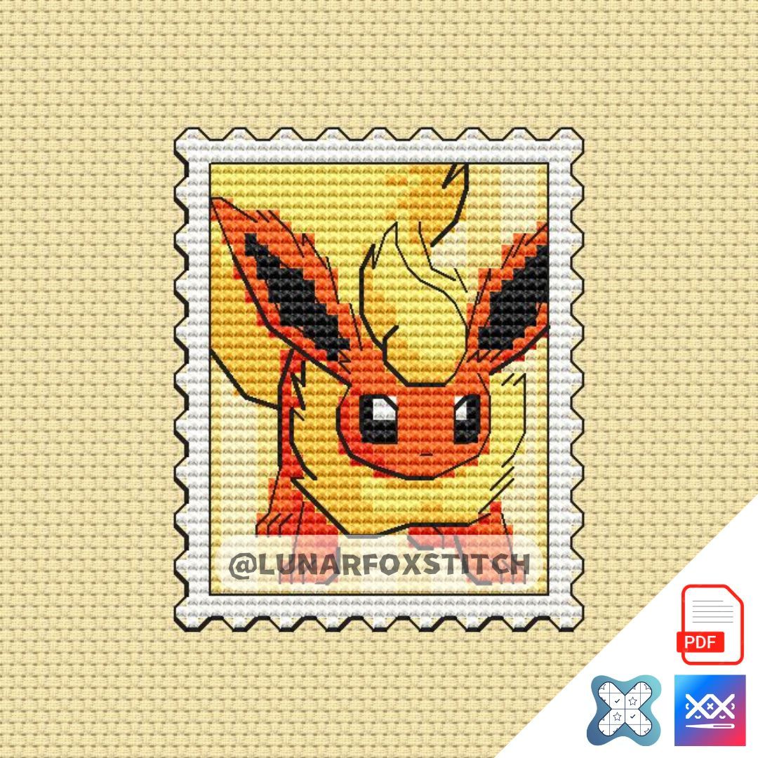 Flareon mini postage stamp cross stitch pattern