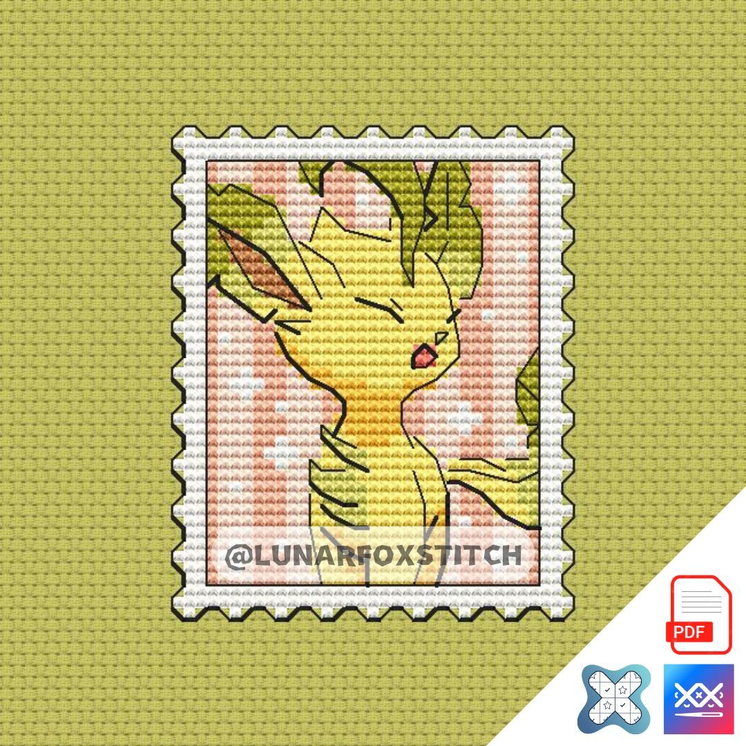 Leafeon mini postage stamp cross stitch pattern