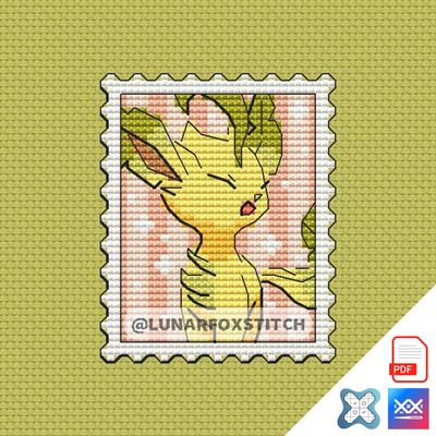 Leafeon mini postage stamp cross stitch pattern