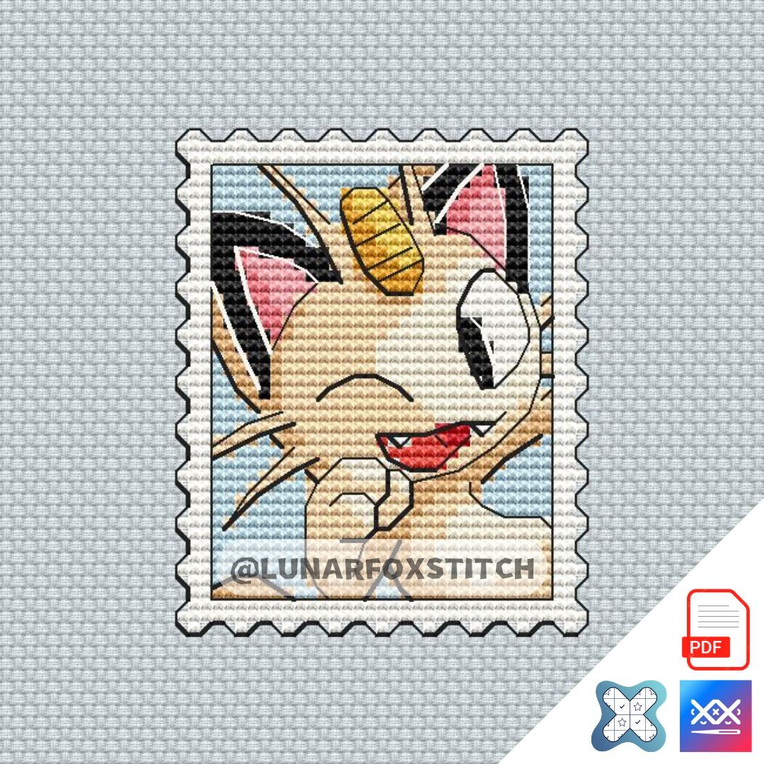 Anime white cat mini postage stamp cross stitch pattern