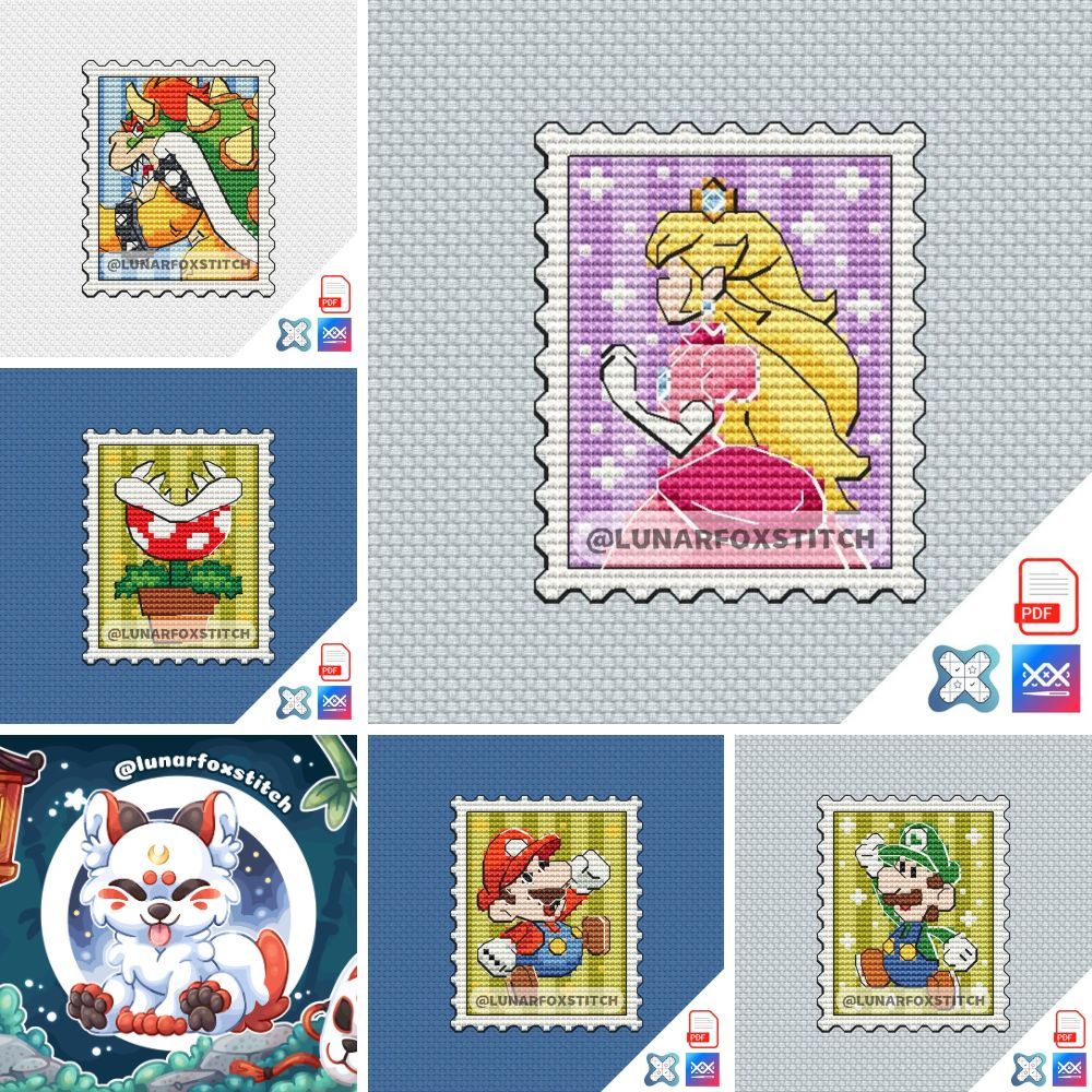 Plumber boy - set of 5 mini postage stamp cross stitch pattern