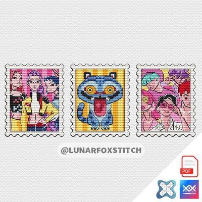 Anime mini postage stamp cross stitch pattern