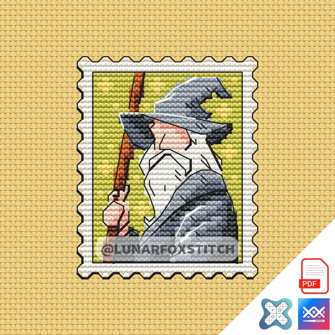 Grey wizard mini postage stamp cross stitch pattern