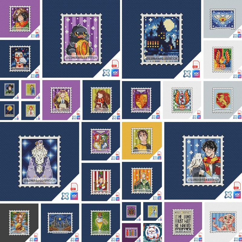 Wizard - set of 29 mini postage stamp cross stitch pattern