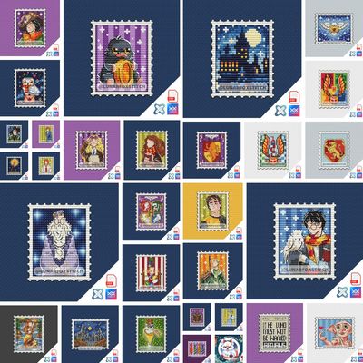 Wizard - set of 29 mini postage stamp cross stitch pattern
