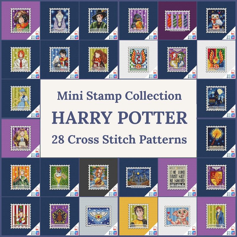 Wizard - set of 28 mini postage stamp cross stitch pattern