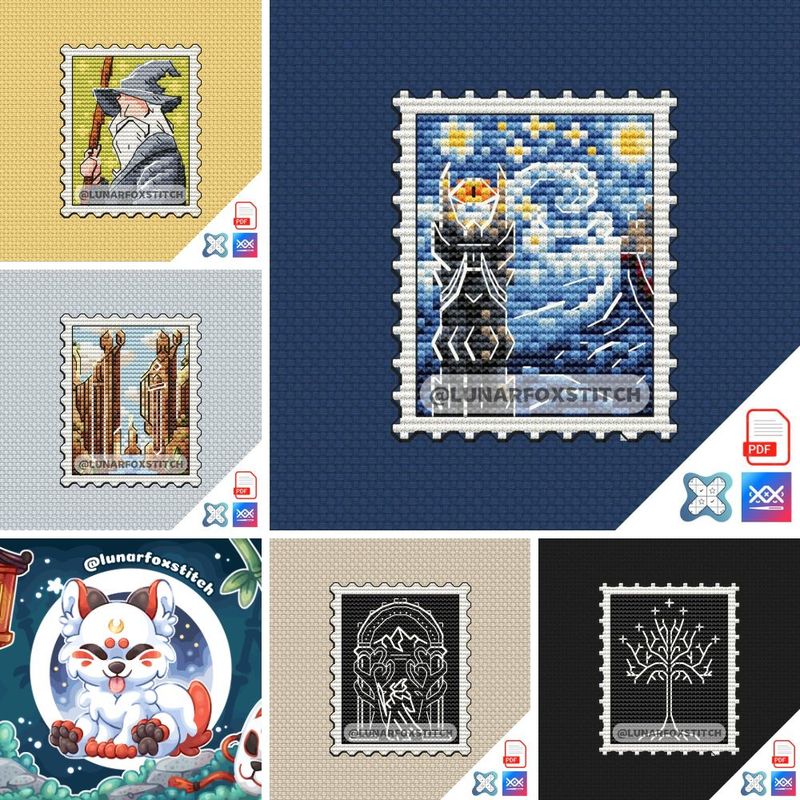 Fantasy - set of 5 mini postage stamp cross stitch pattern