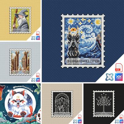Fantasy - set of 5 mini postage stamp cross stitch pattern