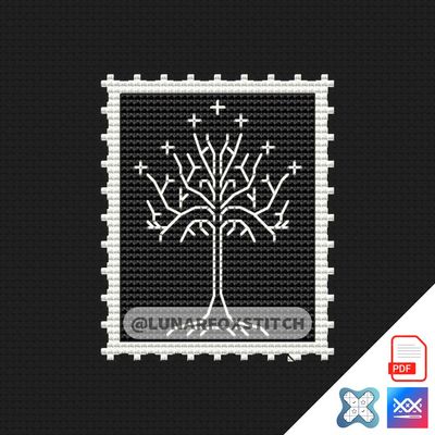White tree mini postage stamp cross stitch pattern