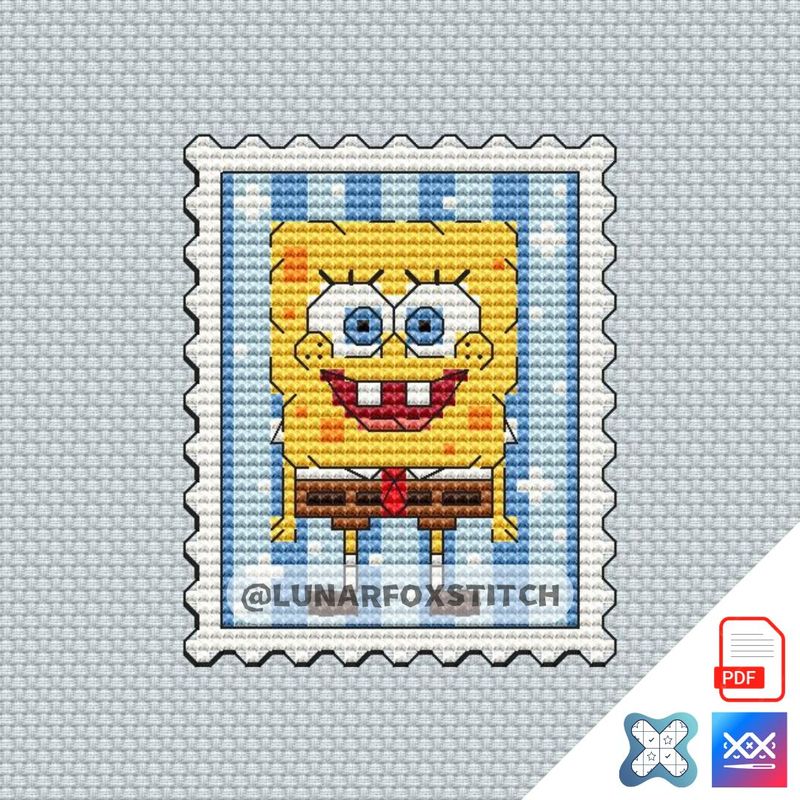 Yellow sponge house mini postage stamp cross stitch pattern