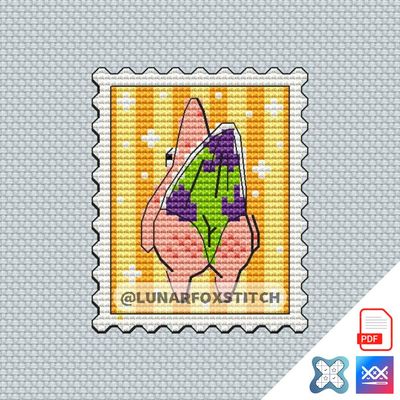 Pink star mini postage stamp cross stitch pattern