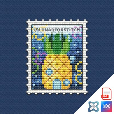 House pineapple mini postage stamp cross stitch pattern