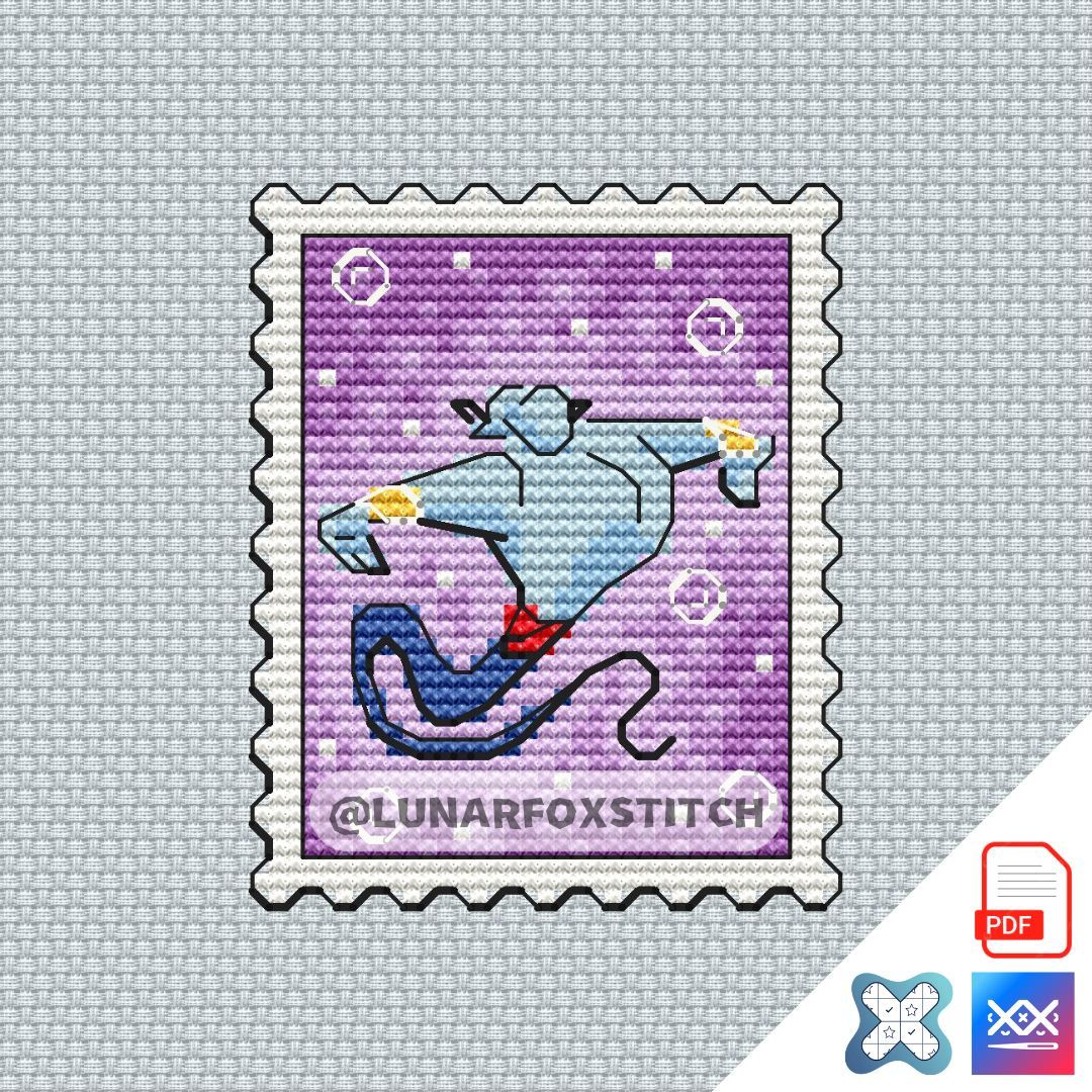 Blue wizard mini postage stamp cross stitch pattern